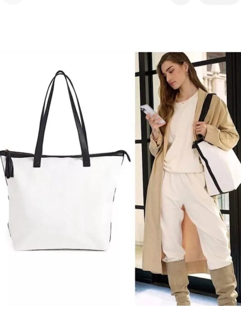 Walter Baker White weekender or daytripper canvas Tote with Black Trim